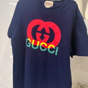 Gucci Navy Tee with Red Double G Logo